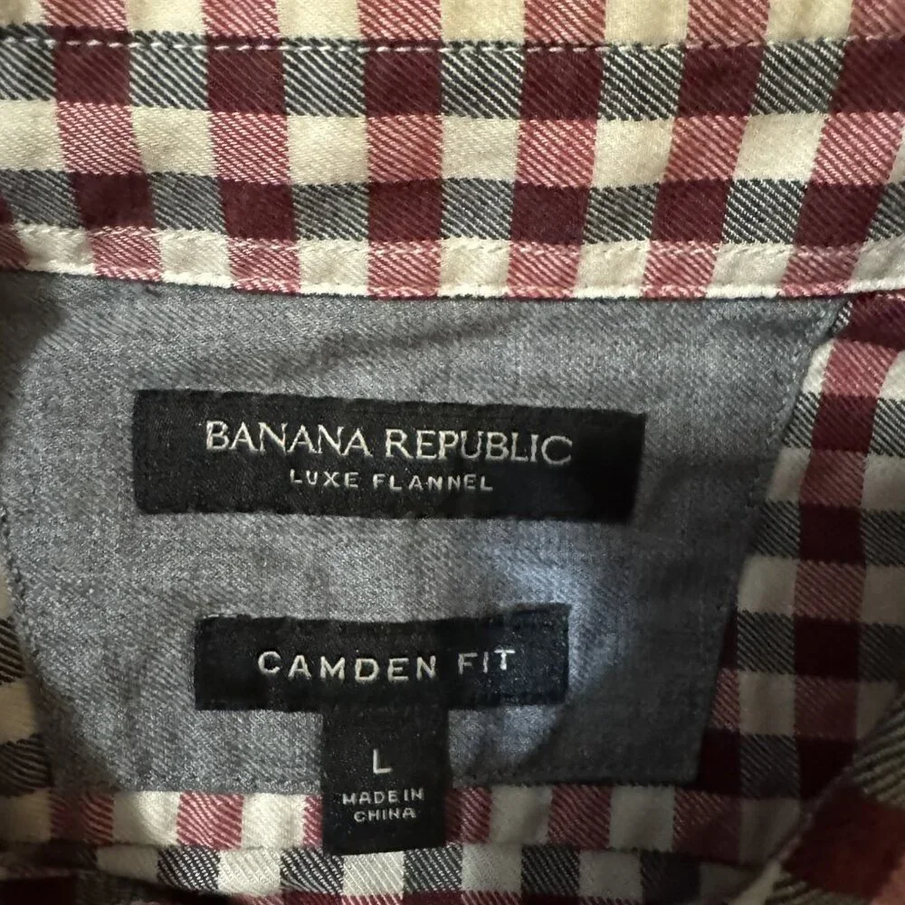 Banana Republic Button-Down Shirt Men's Large Camden Fit Luxe Flannel Red Plaid